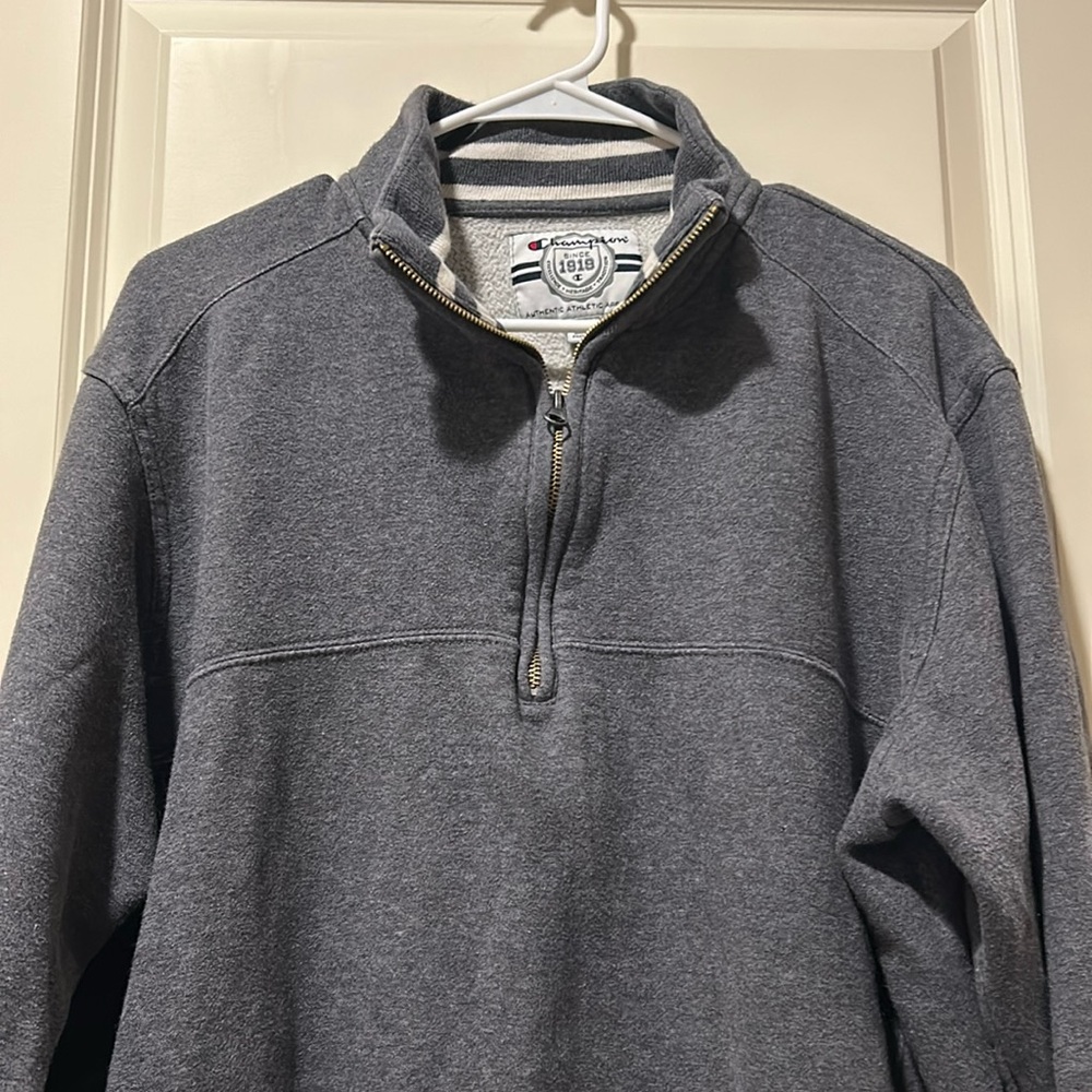 Champion mens 1/4 Zip Up pullover Sweatshirt jacket Pockets size XL grey